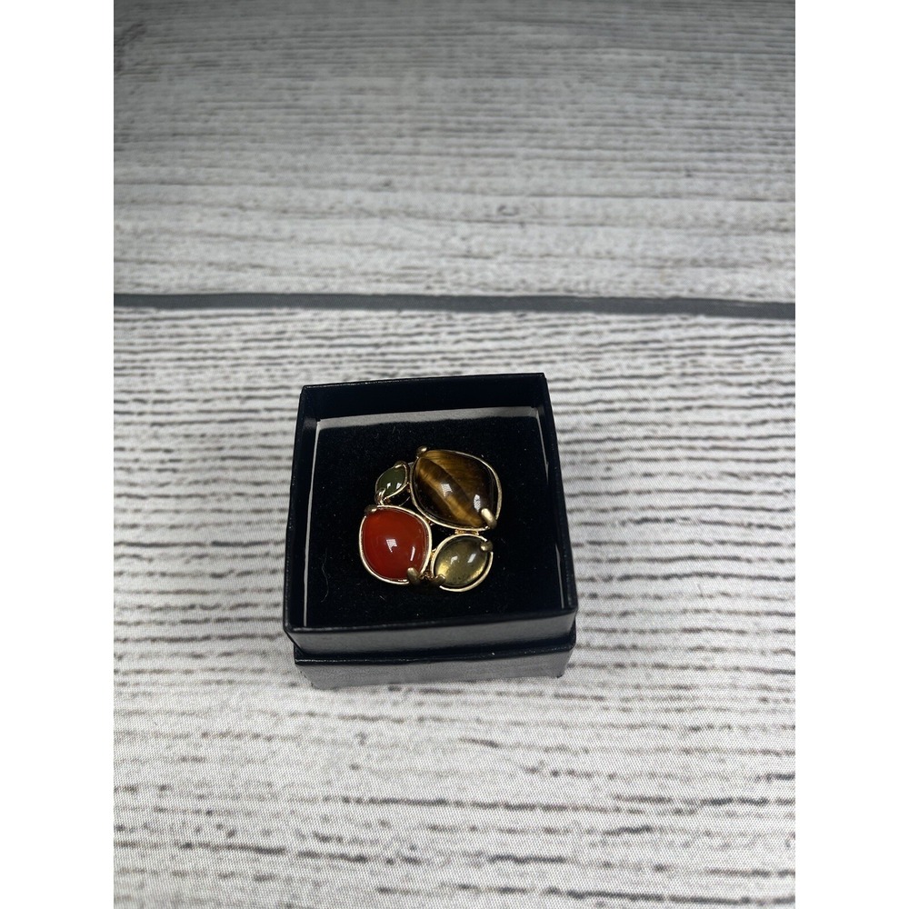 Lia Sophia Spiceberry Ring‎ Size 9 Four Stones Tiger Eye Gold Tone